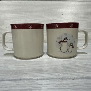 ROYAL SEASONS Stoneware Snowman 3x3"‎ Coffee Cups (Set Of 2) *Signs of Wear*